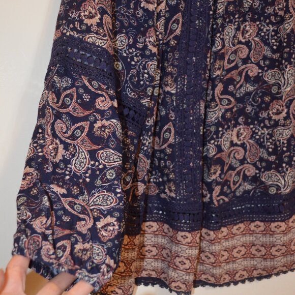 KNOX ROSE Rayon Cotton Lace Flare Peasant Style Boat-Neck Elastic Blouse XS - Picture 10 of 11